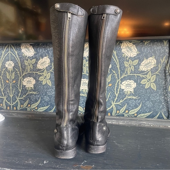FRYE Melissa Button Back Black Leather Riding Boots - Picture 7 of 11